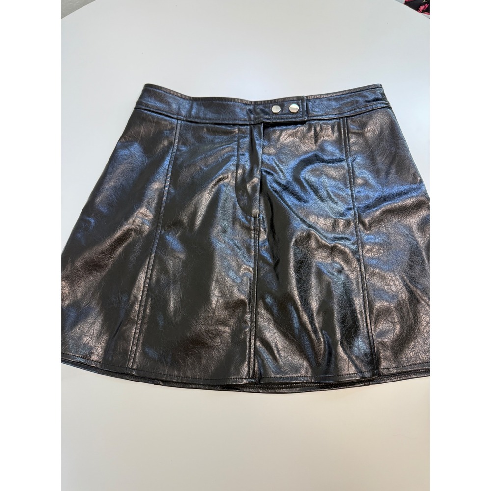 Active Usa Black Faux Leather Mini Skirt A-Line Textured Large